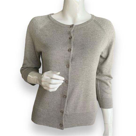 GEORGE SILK/COTTON/CASHMERE BLEND HEATHER GREY CARDIGAN. WOMEN’S SIZE LARGE. - Picture 1 of 7